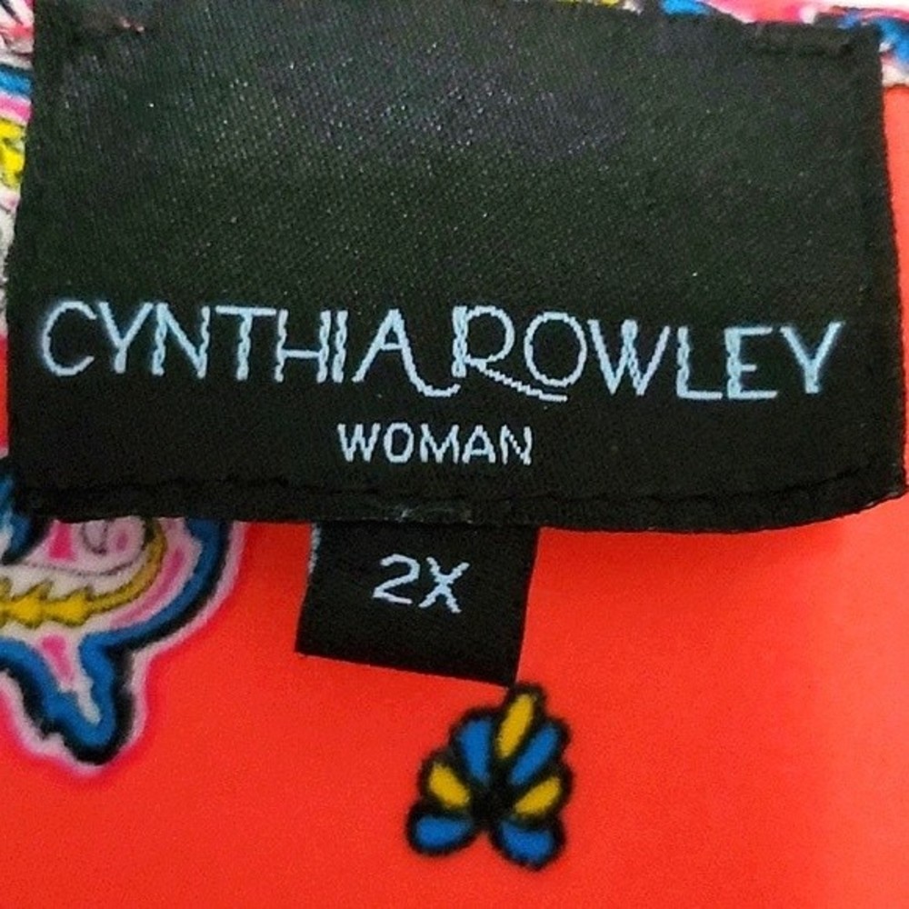 Cynthia Rowley Salmon Colorful Boho Print Button Down Back Sleeveless Top 2X - Picture 7 of 8